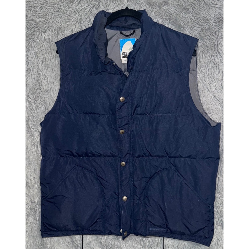 Vintage Sierra Designs Puffer Vest Navy Blue Goose Down‎ Insulated Mens L